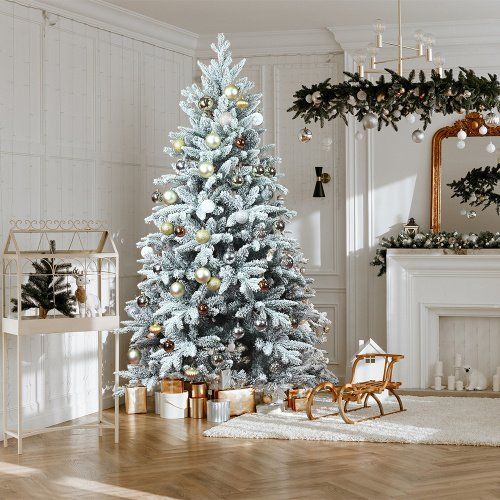 7FT PE/PVC Mixed Flocking Automatic Tree Environmentally Friendly Fireproof Artificial Christmas Flocked Tree