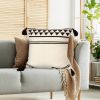 18 x 18 Square Cotton Accent Throw Pillow with Simple Striped Pattern and Tassels, Set of 2, White and Black