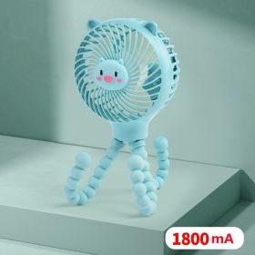 Stroller Octopus Small Fan Handheld Usb Silent Charging Large-capacity Stroller For Baby (Option: Blue-Style A)