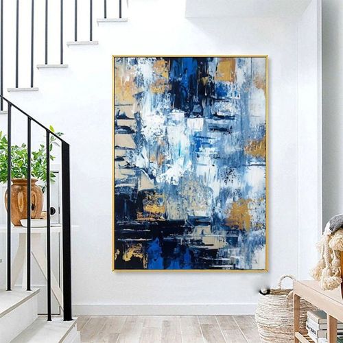 Handmade Oil Painting Canvas Wall Art Decorative Abstract Knife Painting Landscape Blue For Home Decor Rolled Frameless Unstretched Painting