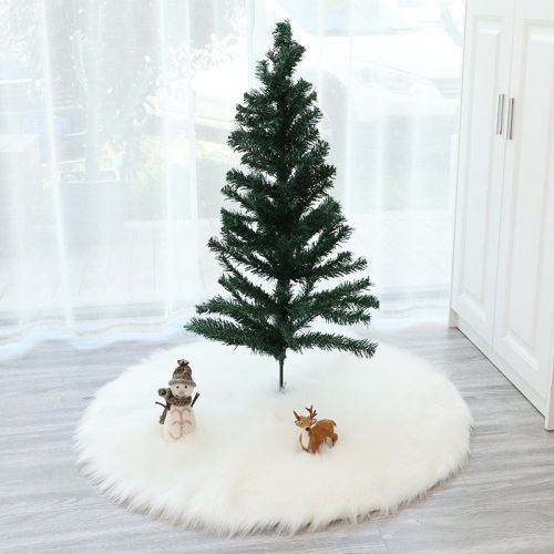 38cm Snowy White Christmas Tree Skirt Plush Faux Fur Xmas Trees Carpet Mat Ornaments For 2024 New Year Home Party Decoration