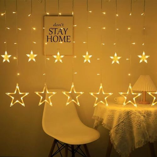 1pc LED Star Curtain Light; Festival Linghts; Christmas Decoration; For Window Bedroom Decorative Atmosphere String Lights 11.5ft