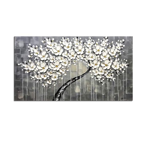 Abstract Knife 3D Flower Picture Wall Art Home Decor Hand Painted Flower Oil Painting on Canvas Handmade white Floral Paintings